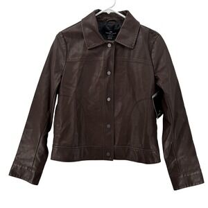 Andrew Marc New York Jacket Womens Small Brown Faux Leather Snap Front MNX44951